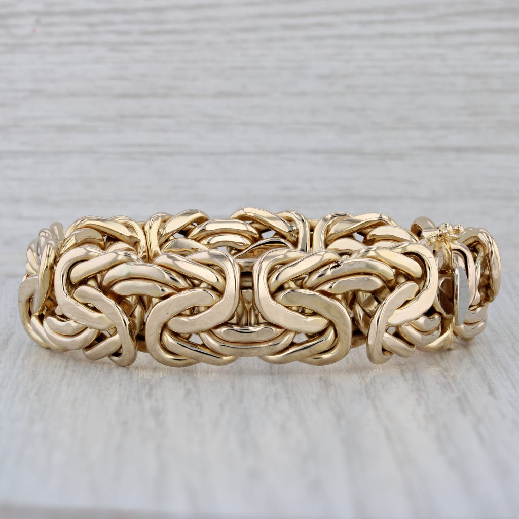 Gray 6.75" Byzantine Bracelet 14k Yellow Gold Statement 17mm