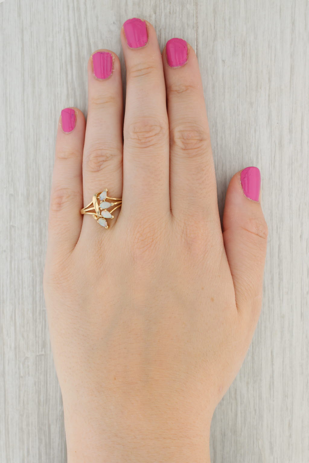 Gray Pear Opal Cluster Ring 10k Yellow Gold Size 9.25
