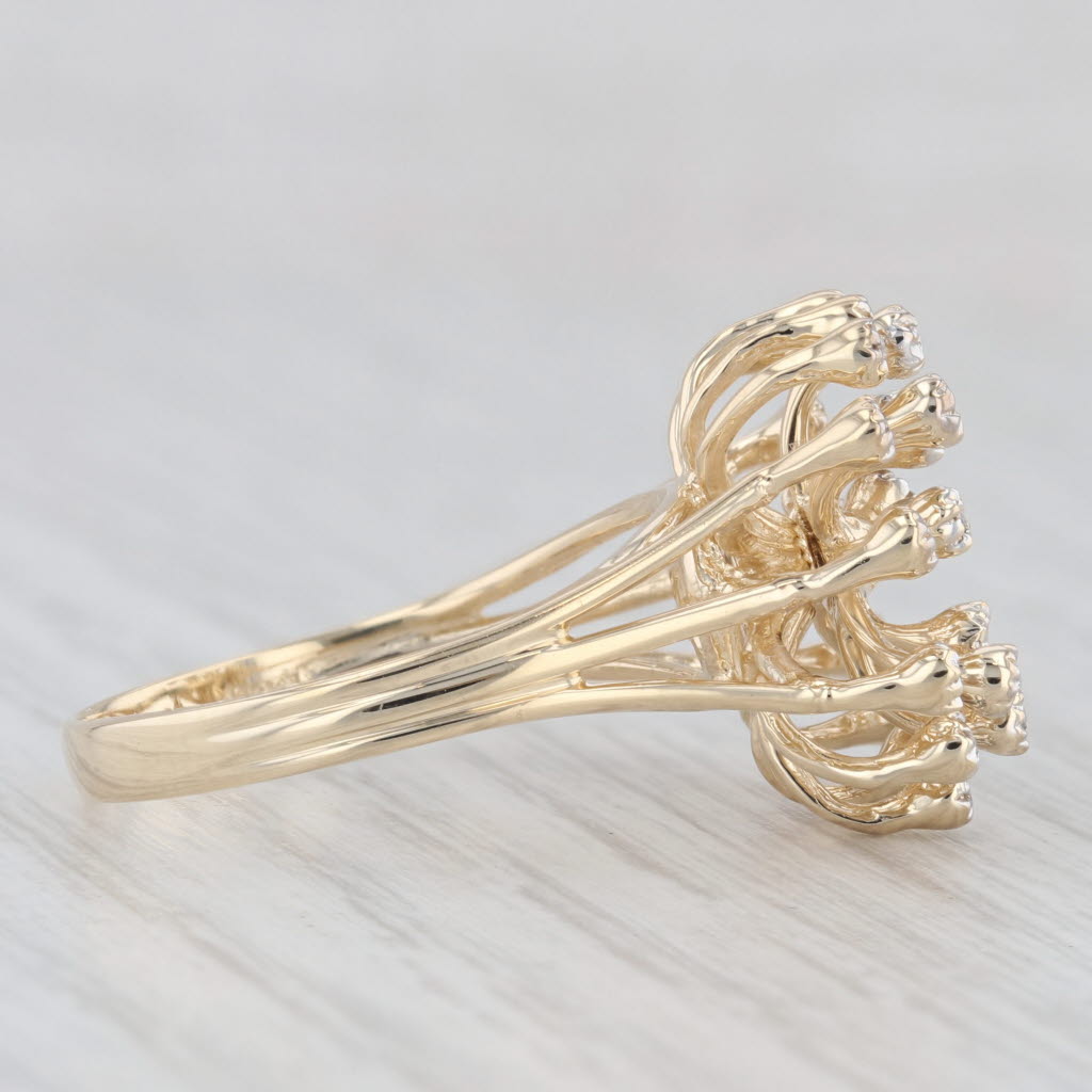 Light Gray Diamond Cluster Spray Ring 14k Yellow Gold Size 9.25 Cocktail