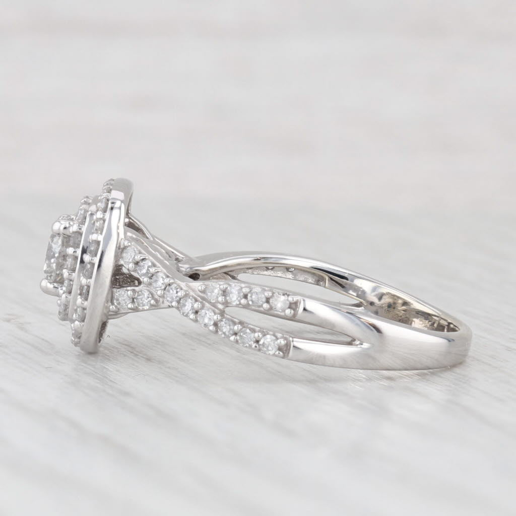 Light Gray 0.86ctw Round Diamond Double Halo Engagement Ring 14k White Gold Size 7.25