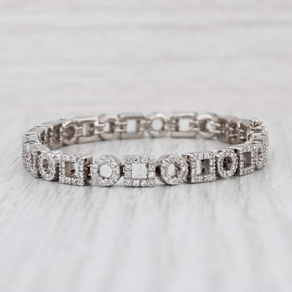 1.25ctw Tennis Bracelet Square Circle Chain 14k White Gold 6.75" 5.7mm