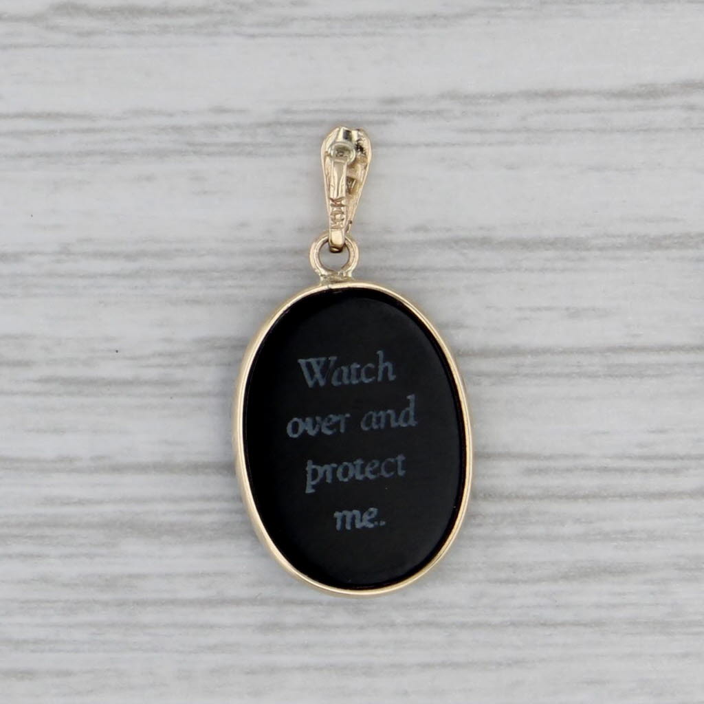 Guardian Angel Cameo Pendant 10k Yellow Gold Black White Carved Chalcedony