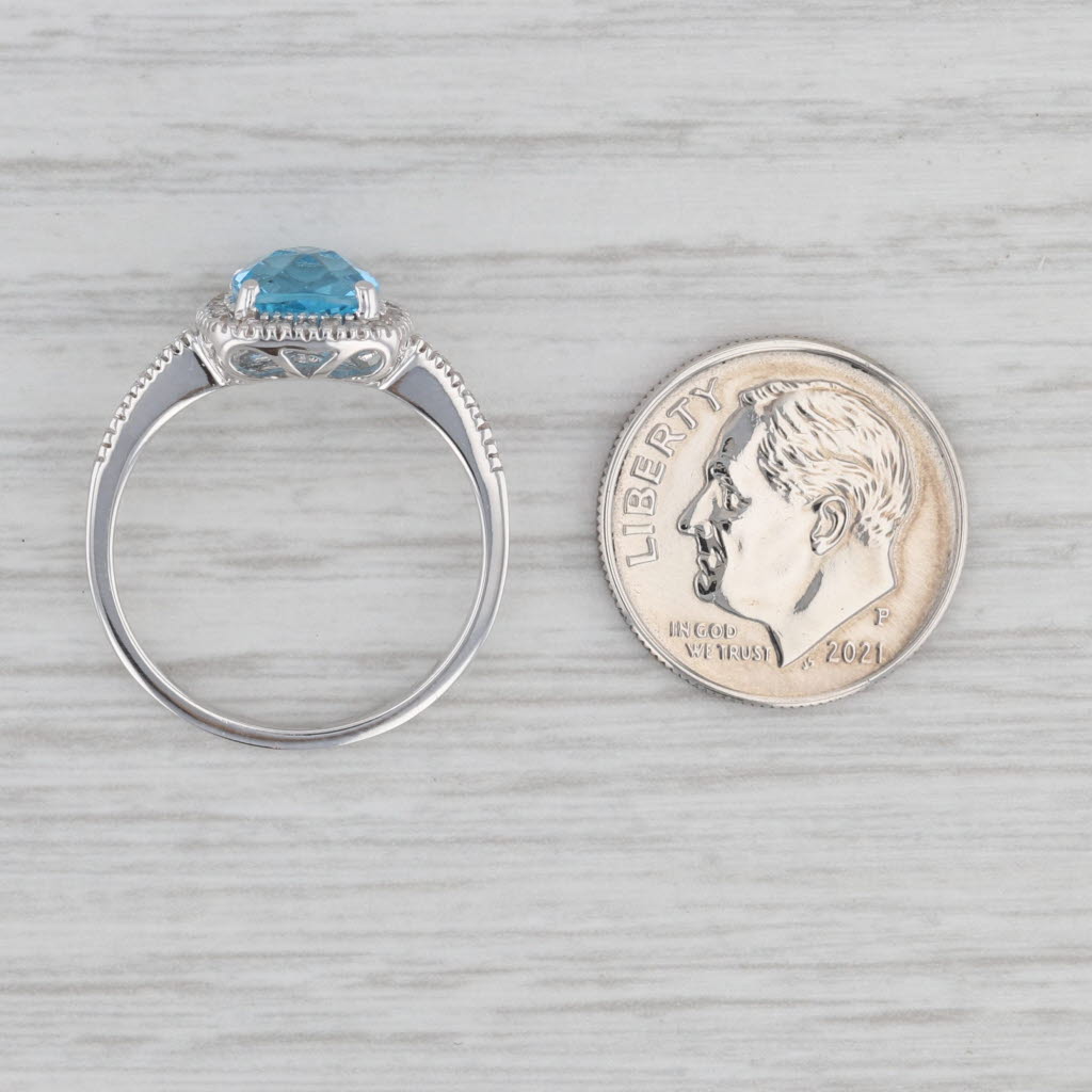 Gray 1.95ctw Blue Topaz Diamond Halo Ring 10k White Gold Size 7 Engagement