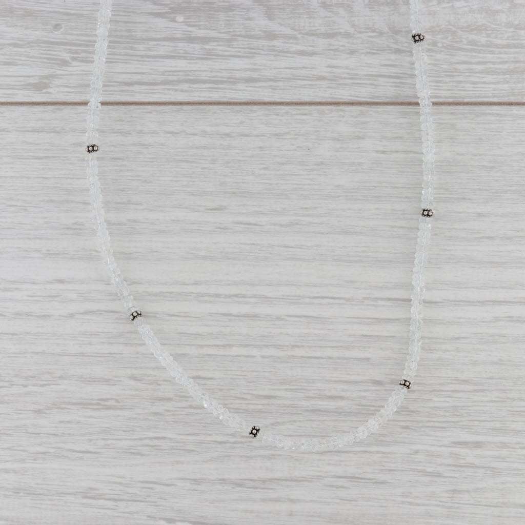 New Nina Wynn Aquamarine Bead Necklace Sterling Silver 15.5-18.5" Strand