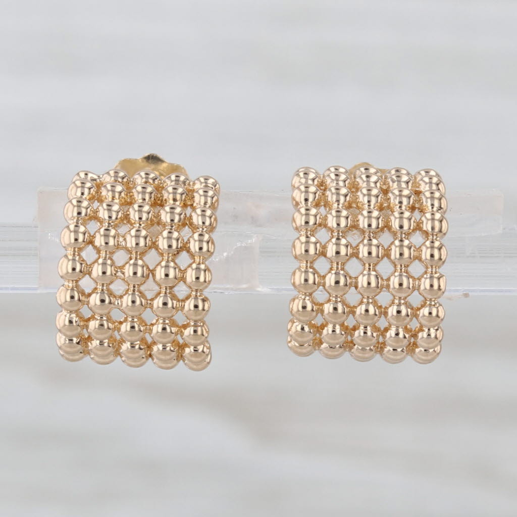 Bead Mesh Half Hoop Earrings 14k Yellow Gold Studs