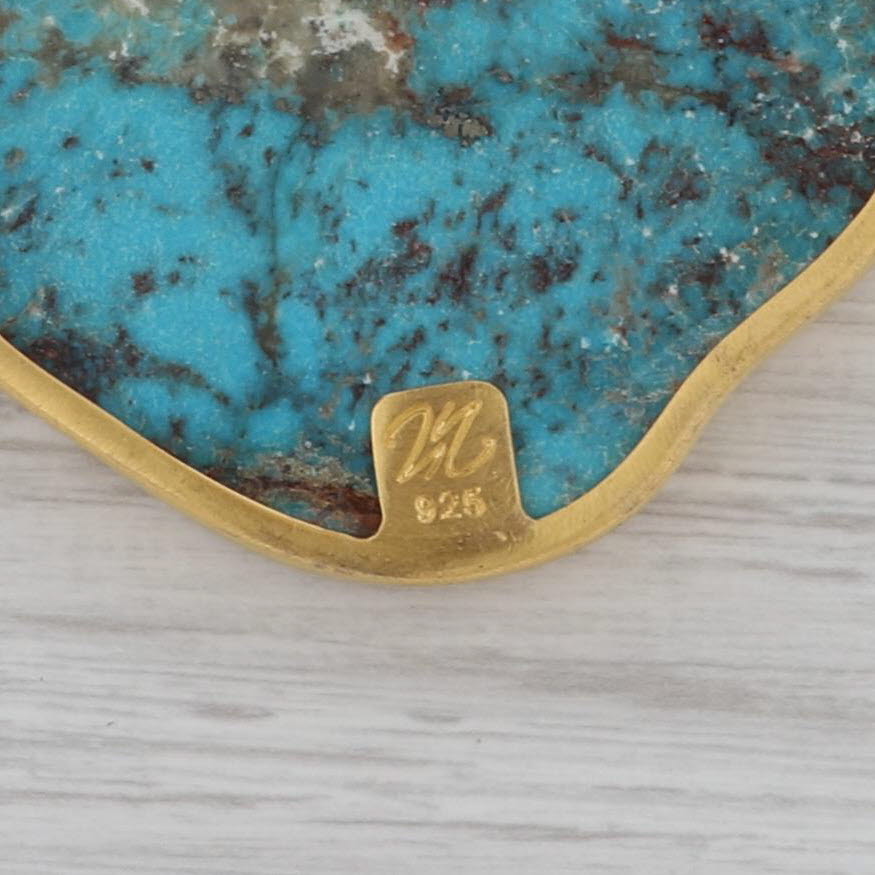 New Nina Wynn Turquoise Statement Necklace Sterling 22k Gold Vermeil 20"