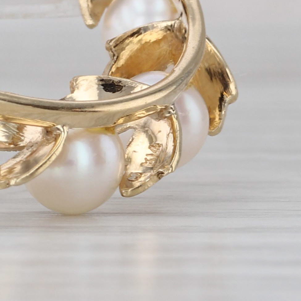 Mikimoto Cultured Pearl Wreath Brooch 14k Yellow Gold Floral Pin