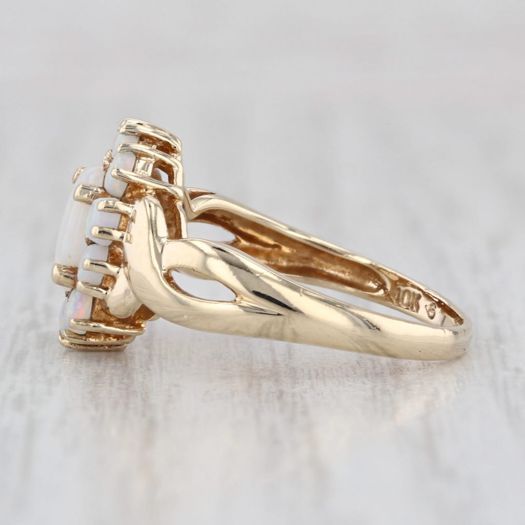 Opal Cabochon Halo Ring 10k Yellow Gold Size 6