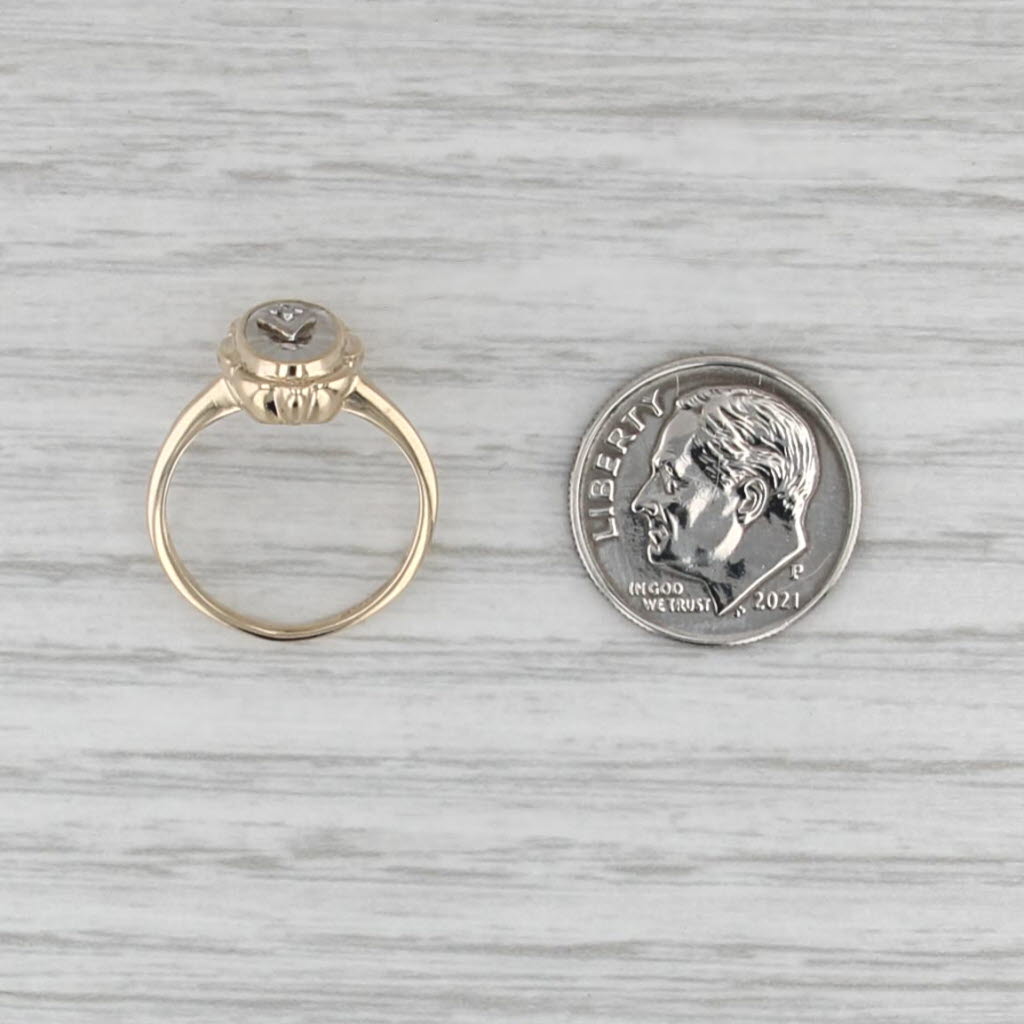 Rayed Quartz Diamond Signet Ring 10k Yellow Gold Size 4 Vintage