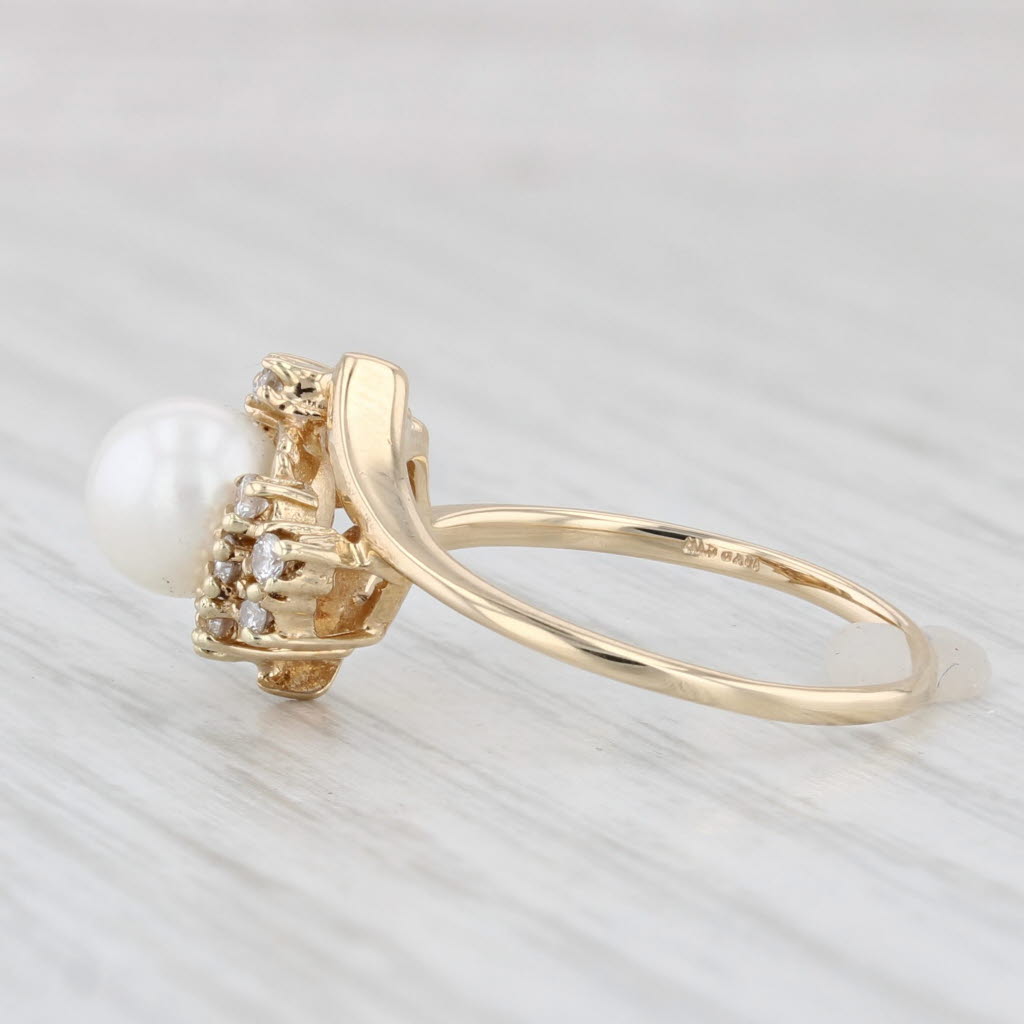 Light Gray Cultured Pearl Diamond Ring 14k Yellow Gold Size 6.5 Bypass