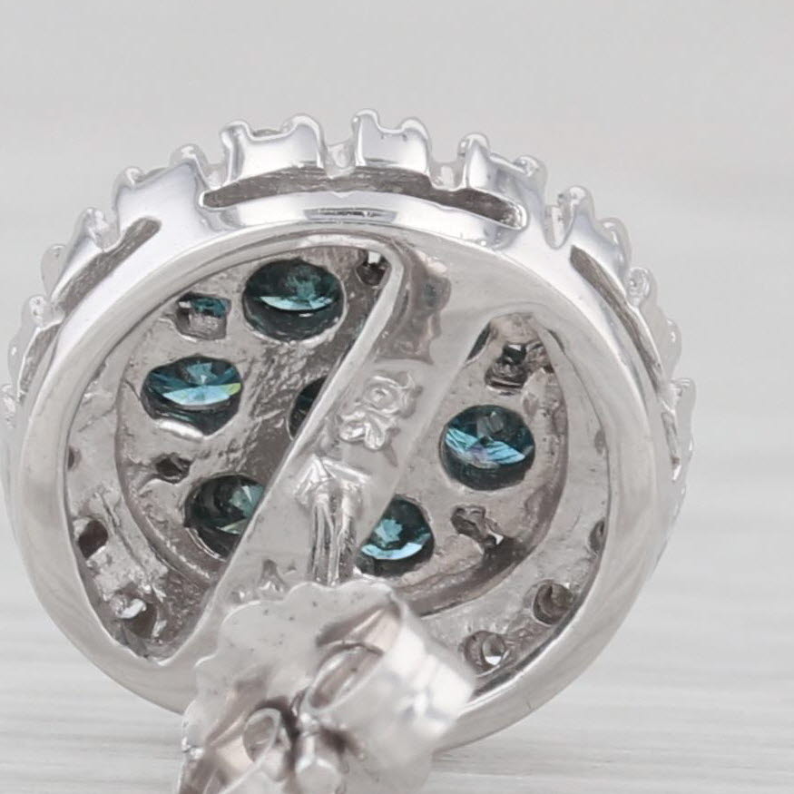 Gray Single 0.34ctw Teal & White Diamond Halo Stud Earring 10k White Gold