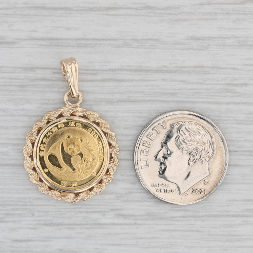 Gray Authentic Chinese Panda Coin Pendant 14k 999 1/20ozt Gold 5 Yuan 1988