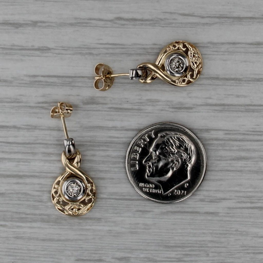 0.30ctw Diamond Solitaire Drop Earrings 14k White Yellow Gold Ornate
