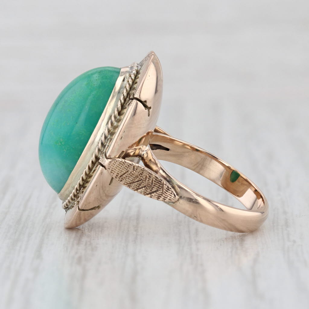 Vintage Oval Cabochon Aquaprase Chalcedony Solitaire Ring 10k Gold Size 6.5