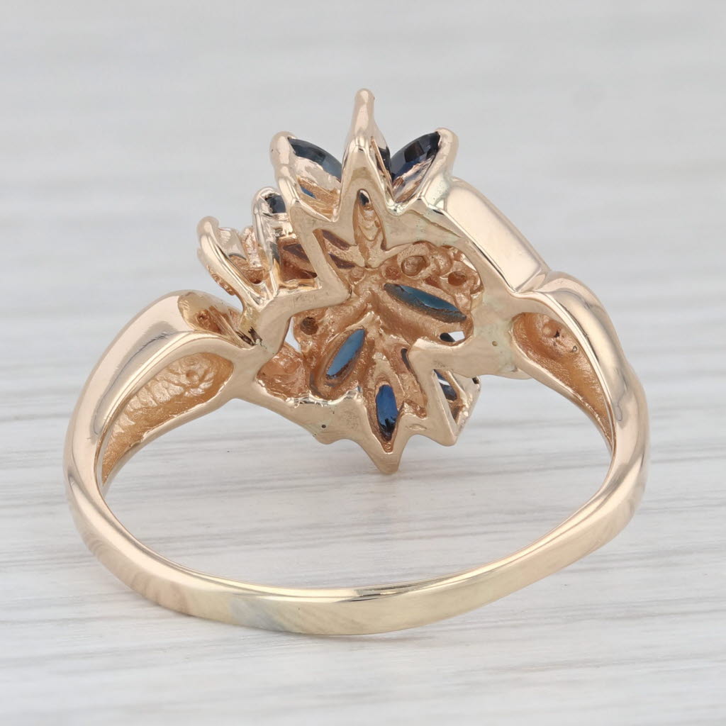 Light Gray 1.75ctw Blue Sapphire Cluster Diamond Bypass Ring 14k Yellow Gold Size 10