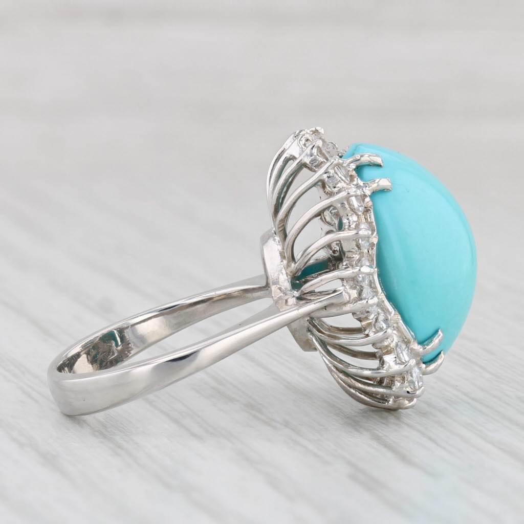 Light Gray Turquoise Cabochon Lab Created Spinel Halo Ring 14k 18k White Gold Sz 5 Cocktail