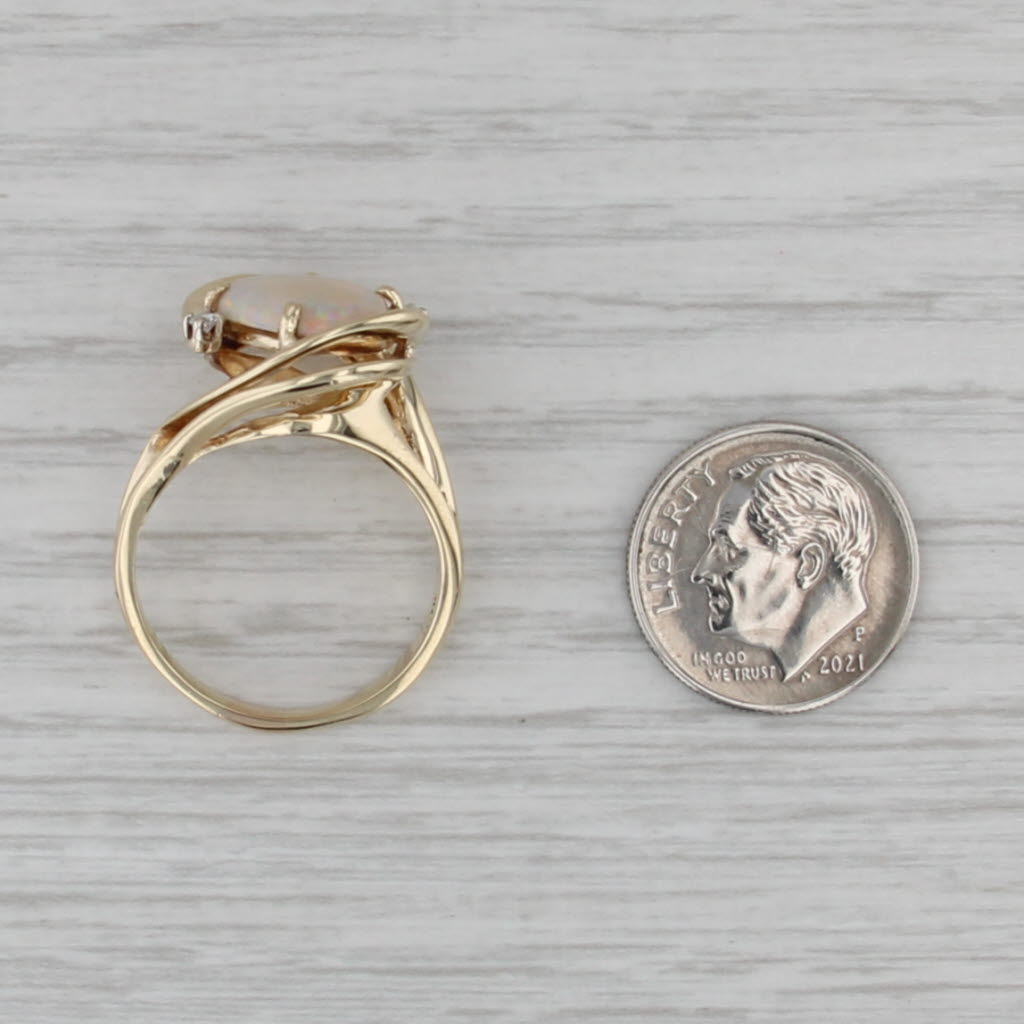 Oval Cabochon Opal Diamond Ring 14k Yellow Gold Bypass Size 8