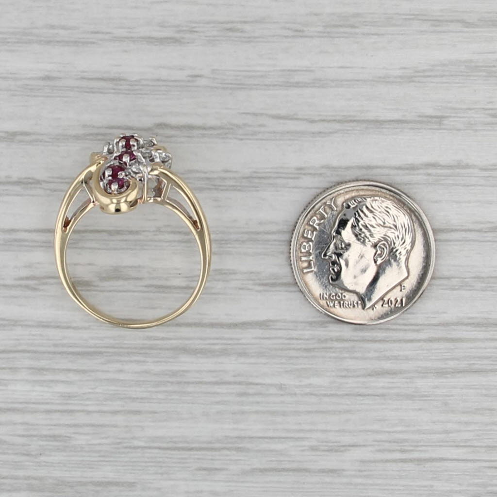 0.43ctw Ruby Diamond Cluster Ring 10k Yellwo Gold Size 6
