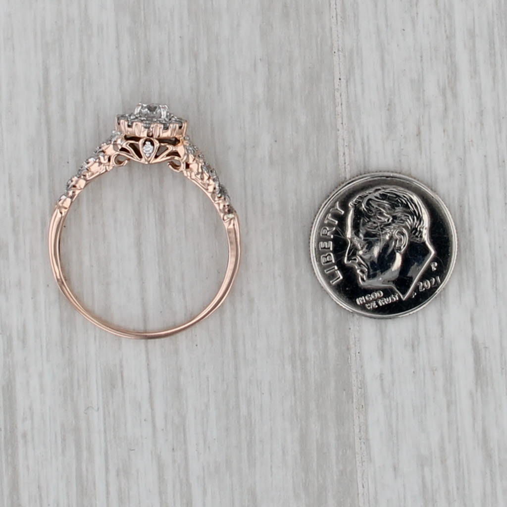 0.78ctw Diamond Halo Engagement Ring 14k Rose Gold Size 10.75