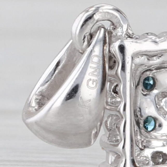 0.10ctw Blue White Diamond Halo Small Drop Pendant 10k White Gold
