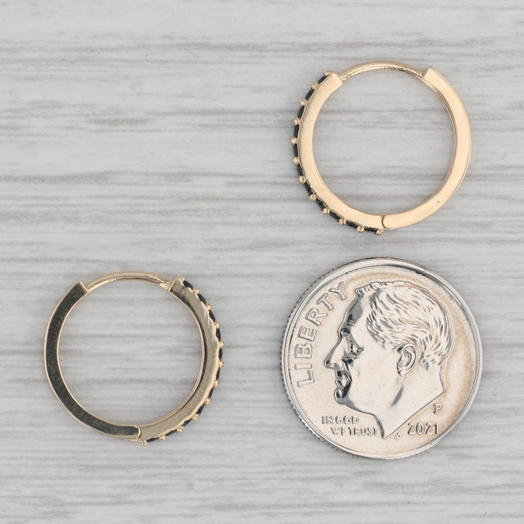 Gray Black Cubic Zirconia Hoop Huggie Earrings 14k Yellow Gold Round Hoops