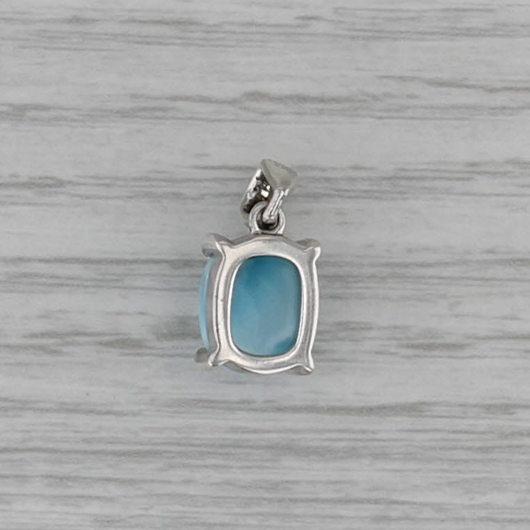 Larimar Oval Cabochon Solitiare Pendant Sterling Silver Small Drop