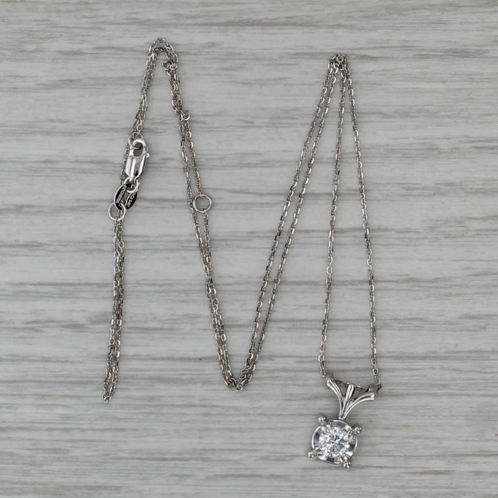 Vintage Jabel Diamond Solitaire Pendant Necklace 14k White Gold 16" 18"