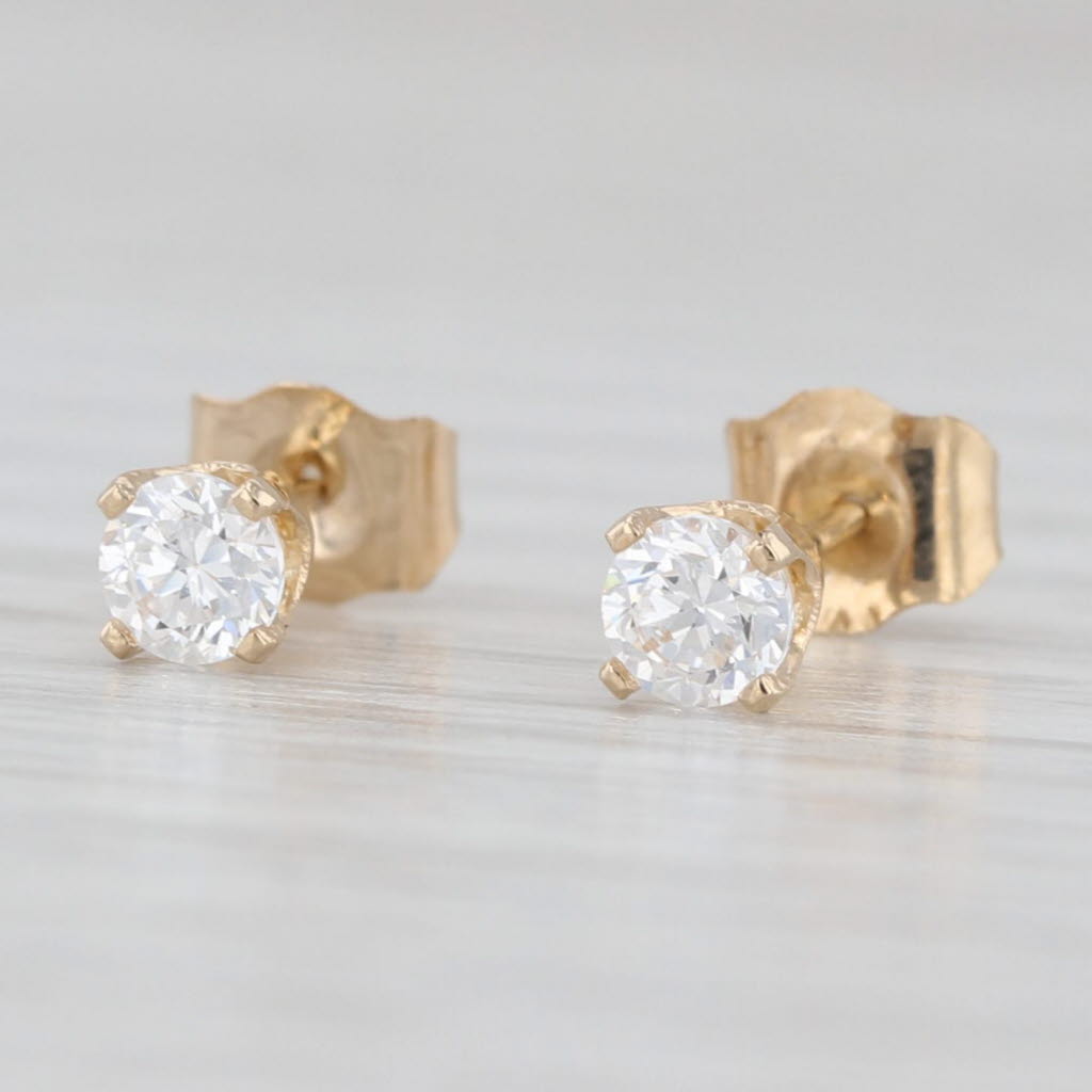 Light Gray 0.25ctw Cubic Zirconia Round Solitaire Stud Earrings 14k White Gold