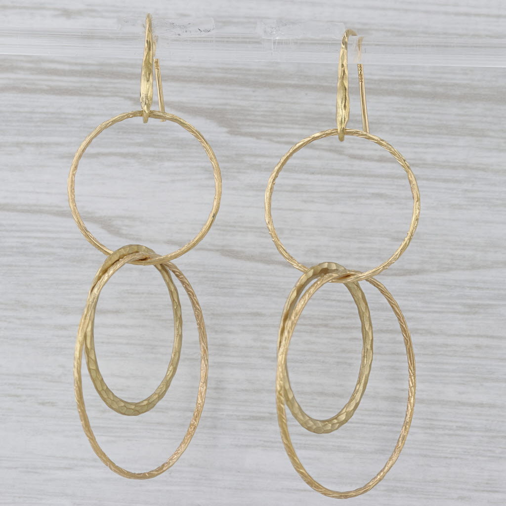 Gray Tiffany Hammered Linked Circles Dangle Earrings Pouch 18k Yellow Gold Hook Posts