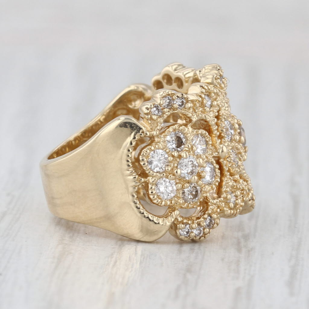 Effy 1.98ctw Diamond Cluster Flower Ring 14k Yellow Gold Cocktail Size 7