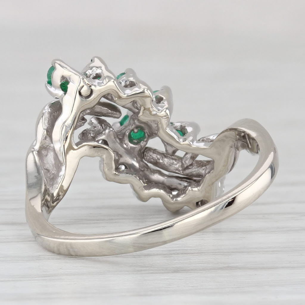 Light Gray Vintage 0.35ctw Diamond Emerald Bypass Ring 14k White Gold Size 6
