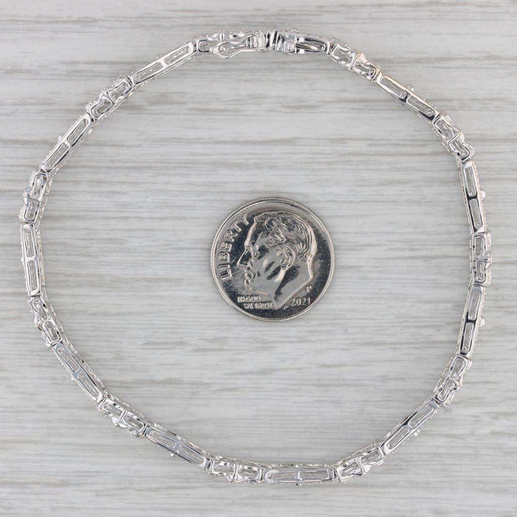 Gray 1ctw Diamond Flower Bracelet 18k White Gold 7.5” 7.6mm