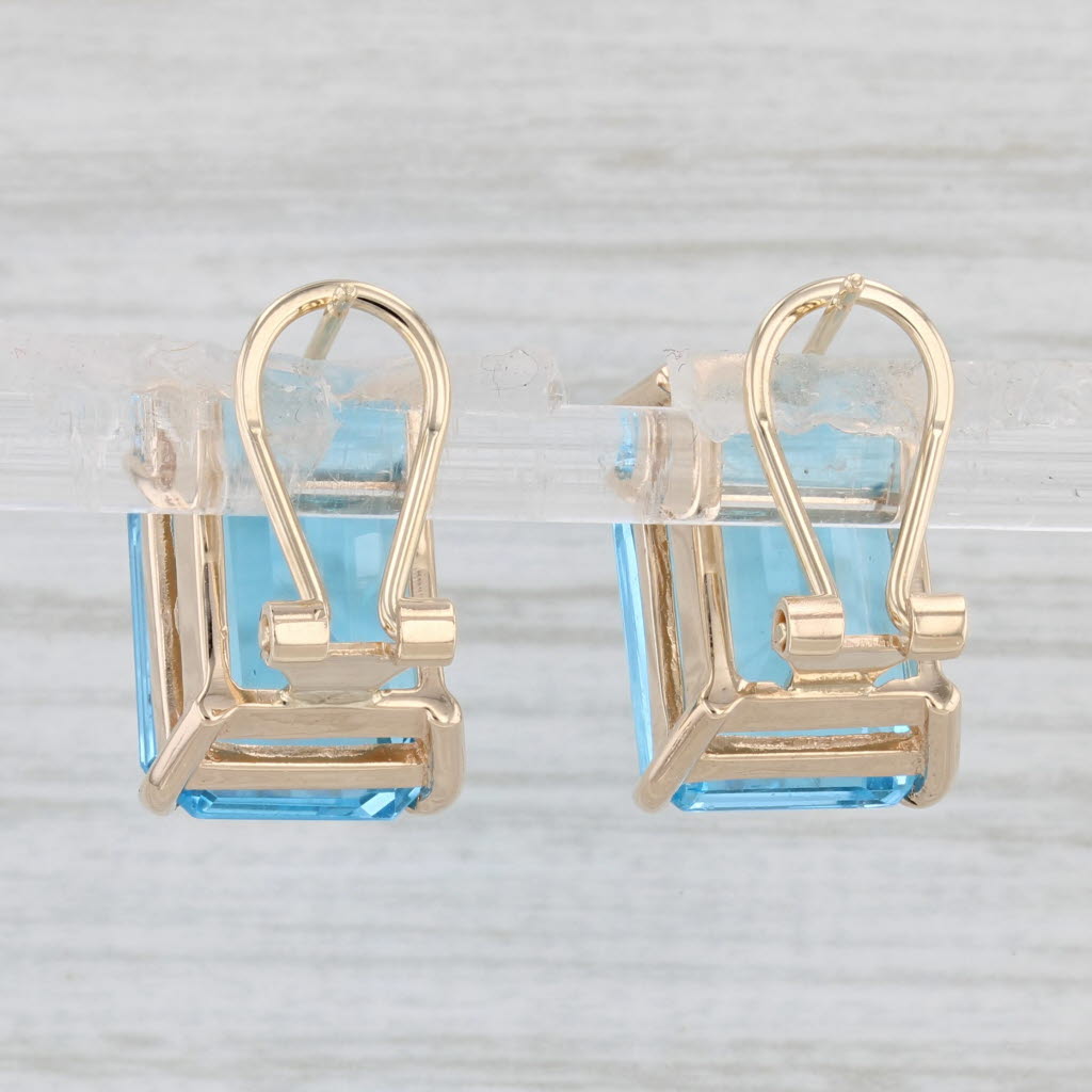 Light Gray 20.50ctw Blue Topaz Drop Earrings 14k Gold Emerald Cut Solitaires Omega Backs