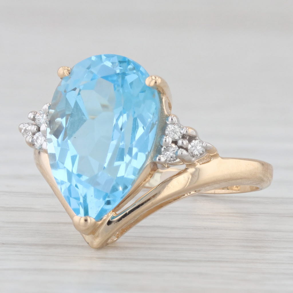 Light Gray 5.81ctw Blue Topaz Pear Diamond Ring 14k Yellow Gold Size 6.75