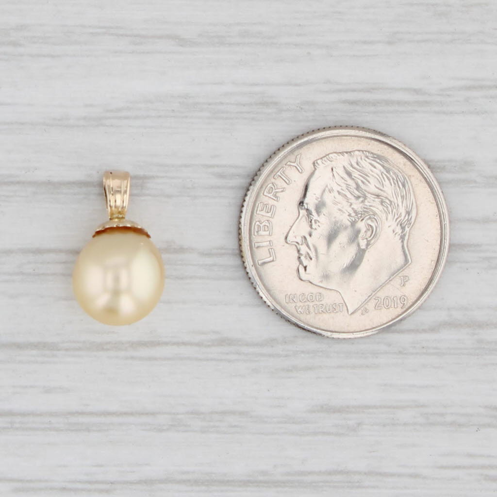 Light Gray Cultured Pearl Drop Pendant 14k Yellow Gold 7.7mm Solitaire