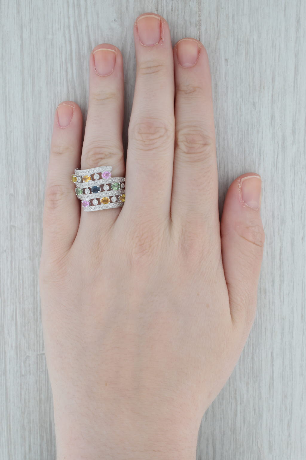 Gray 2.38ctw Sapphire Diamond Layered Cocktail Ring 14k White Gold Size 9 Benham