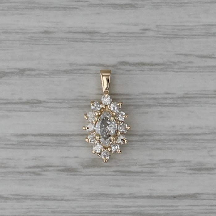 0.57ctw Diamond Marquise Halo Pendant 14k Yellow Gold Small Drop