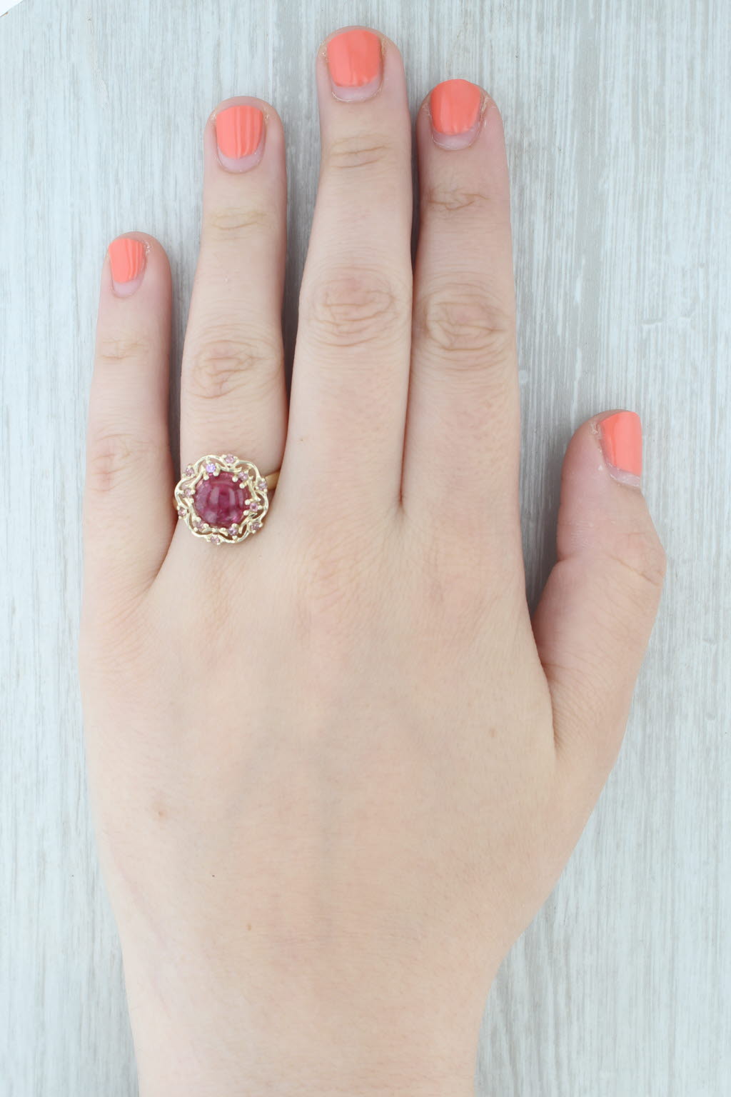 Pink Tourmaline Cabochon Ring 10k Yellow Gold Size 10.25