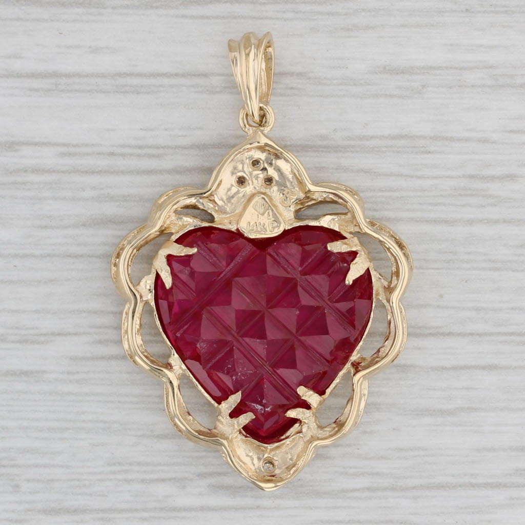 Gray Lab Created Ruby Diamond Heart Pendant 14k Yellow Gold Statement