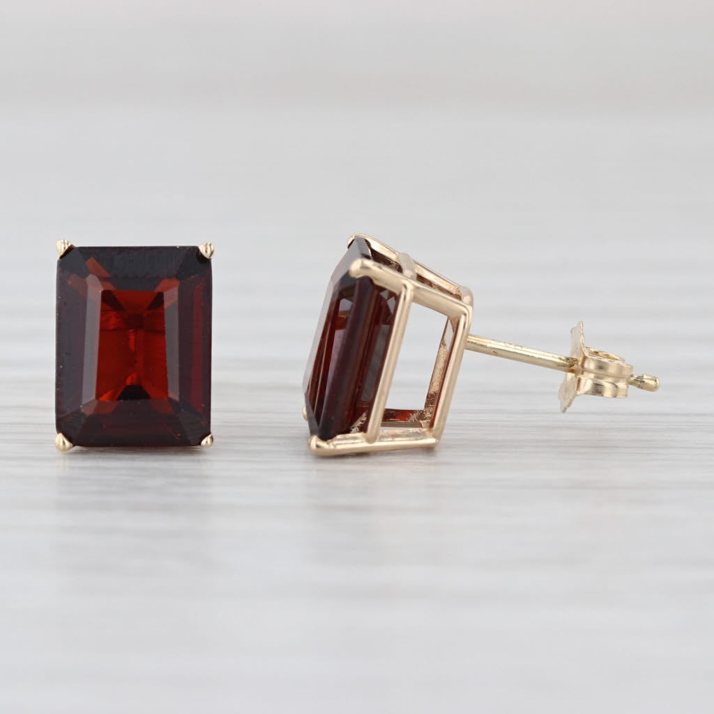 4.90ctw Emerald Cut Garnet Stud Earrings 14k Yellow Gold Solitaire Studs