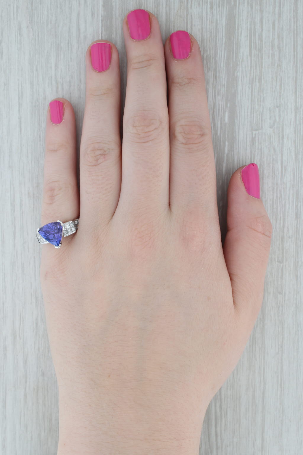 Gray 5.45ctw Trillion Tanzanite Diamond Ring 18k White Gold Size 7