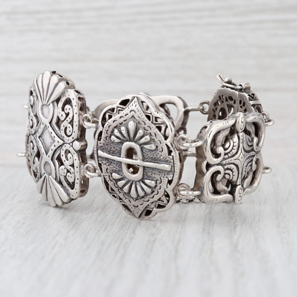 Silpada Storybook Ornate Panel Statement Bracelet Sterling Silver 7.5"