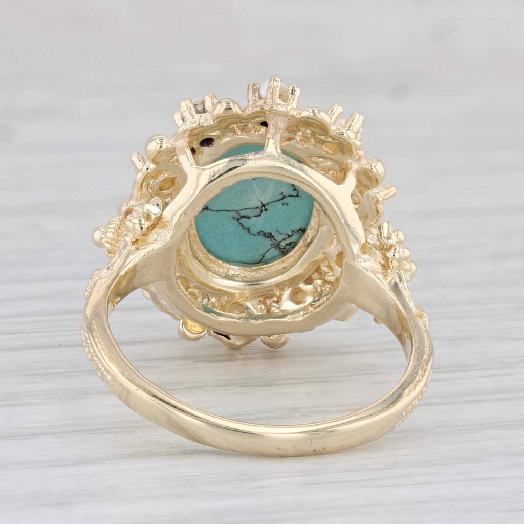 Light Gray Lab Created Turquoise Pearl Ring 14k Yellow Gold Size 7.5 Oval Cabochon