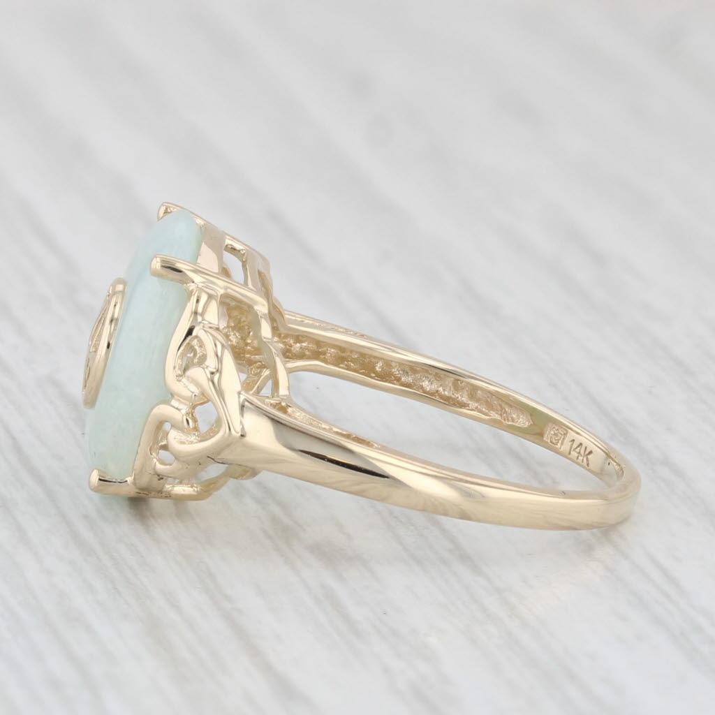 Light Gray Green Jadeite Jade Torus Good Luck Fortune Ring 14k Yellow Gold Size 6