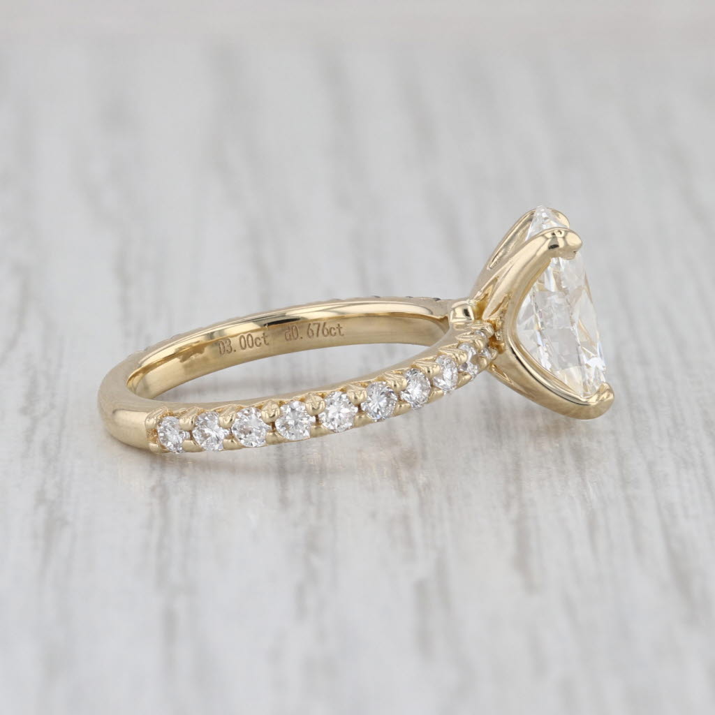 New IGI 3.67ctw Oval Lab Grown Diamond Engagement Ring 14k Yellow Gold Size 6