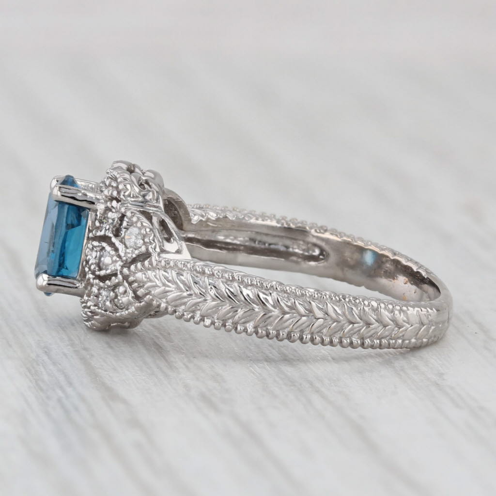 1ctw Oval Blue Topaz Diamond Ring 14k White Gold Size 7