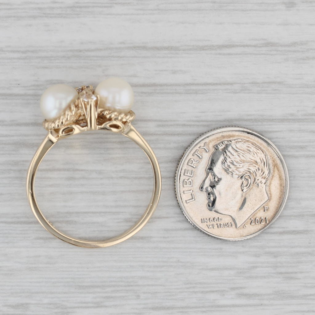 Gray Cultured Pearl Cubic Zirconia Ring 10k Yellow Gold Size 8
