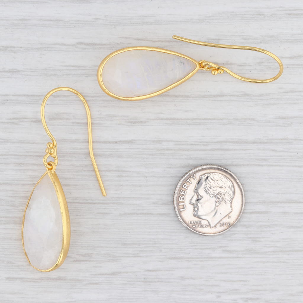 New Nina Wynn Moonstone Teardrop Earrings Sterling Gold Vermeil Hook Posts
