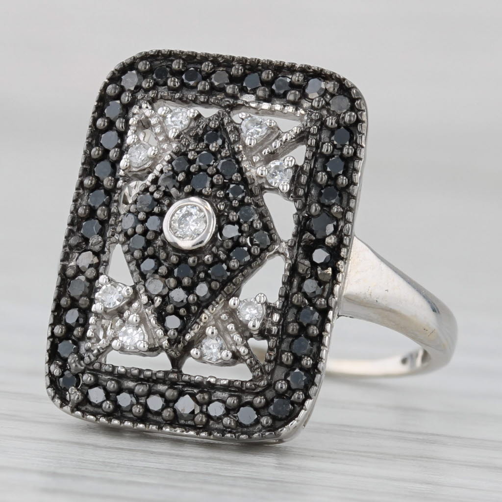 Gray 0.37ctw Black White Diamond Ring 14k White Gold Size 6.75