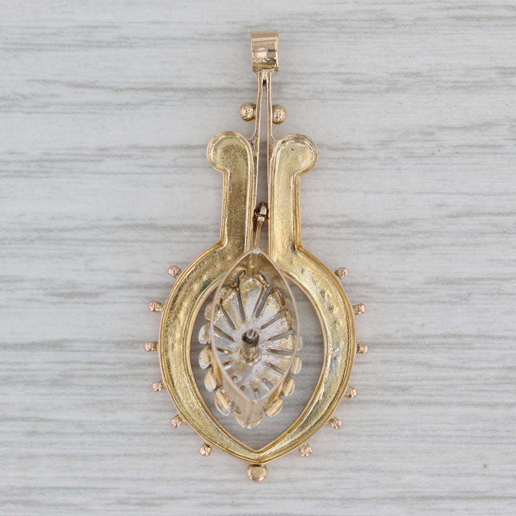 Gray Antique Victorian Blue Sapphire Ornate Flower Pendant 10k-18k Yellow White Gold